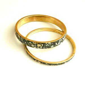 Vintage Inlay Black & White Bangle Set of 2 with Mother of Pearl Chips